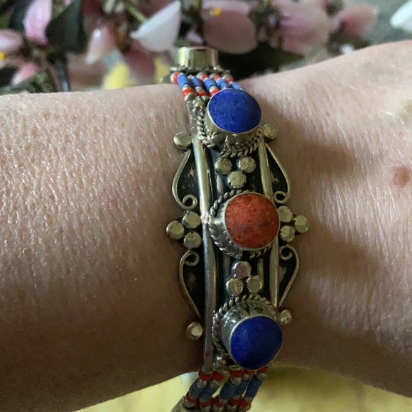 Vintage inlay lapis coral bracelet - Picture 5 of 5